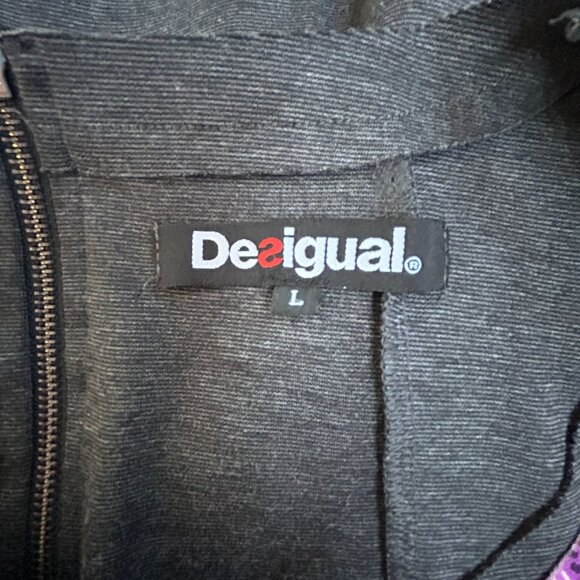 Desigual Women Gray Floral Print Knit Mini Shift Dress Large Cap Sleeve Back Zip - Picture 4 of 9